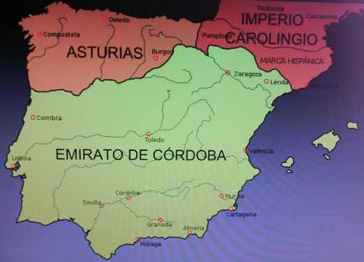 Mapa de los reinos hisp&aacute;nicos al descubrirse la tumba del Ap&oacute;stol Santiago