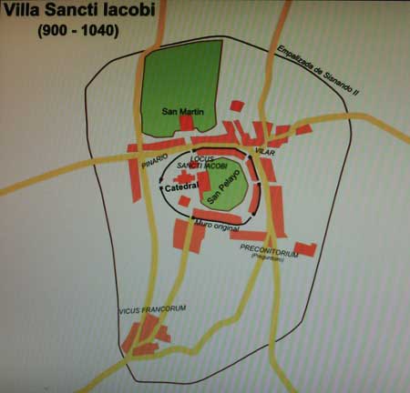Plano de Santiago de Compostela en sus inicios.